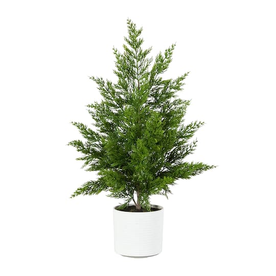 Nearly Natural 28" Artificial Real Touch Christmas Spruce Pine in White Decorative Planter